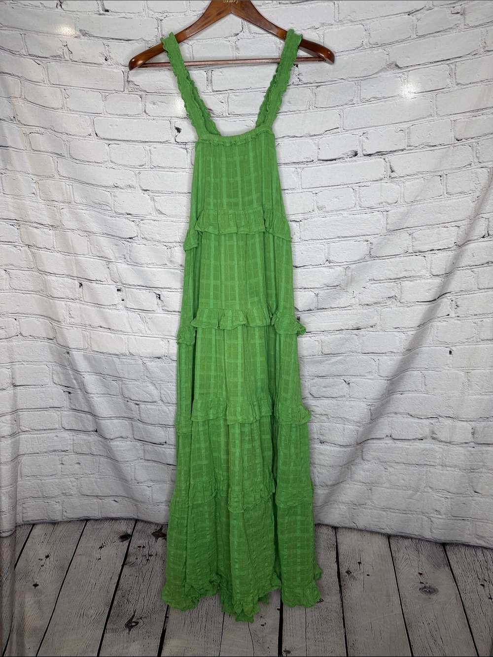 Bindu Green Tiered Ruffle Maxi Sundress Size Small Excellent Condition